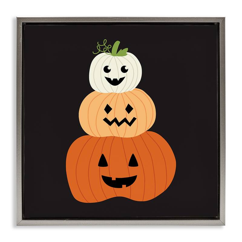 Stupell Happy Jack-o-Lanterns on Black Framed Floater Canvas Wall Art Design By Sazerelli Designs - 18 x 18 - Grey