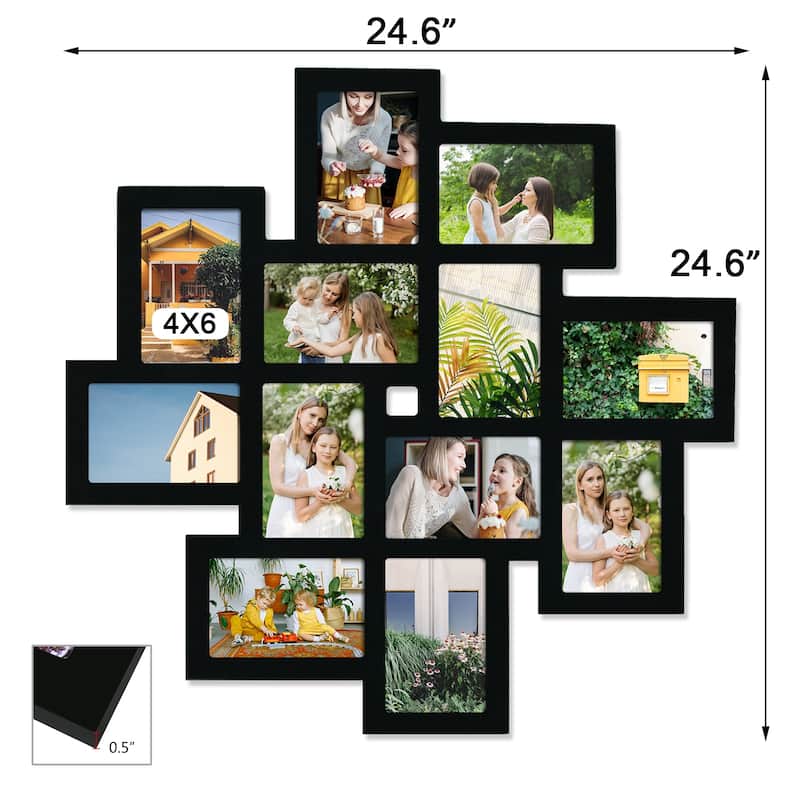 Adeco 12 Opening 4 x 6" Black Collage Wall Picture Frame