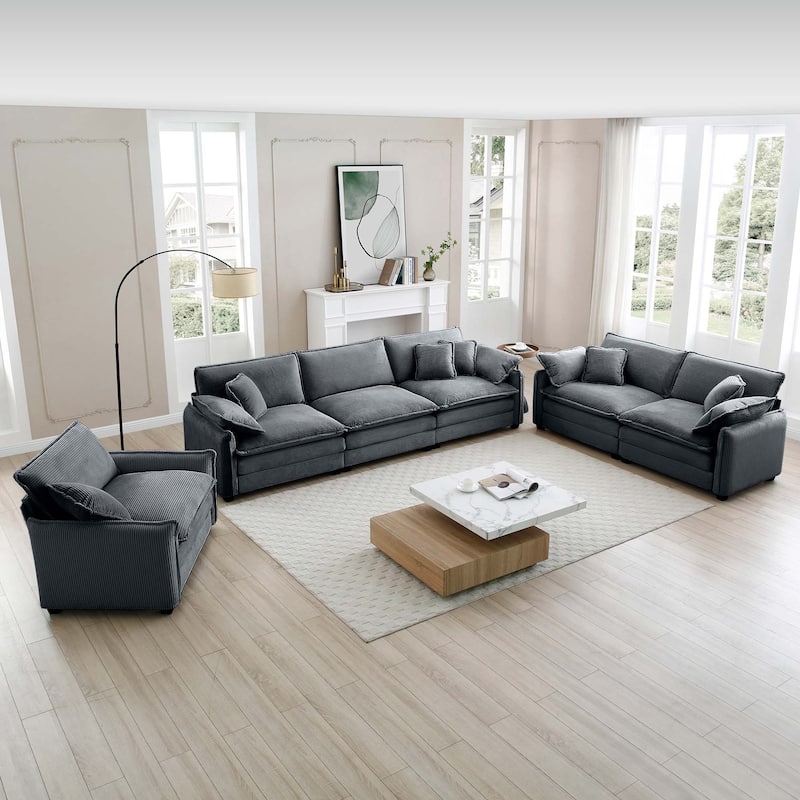Roomfitters 3-Piece Modular Corduroy Sectional Sofa, Oversized 6-Seat Set with Memory Foam