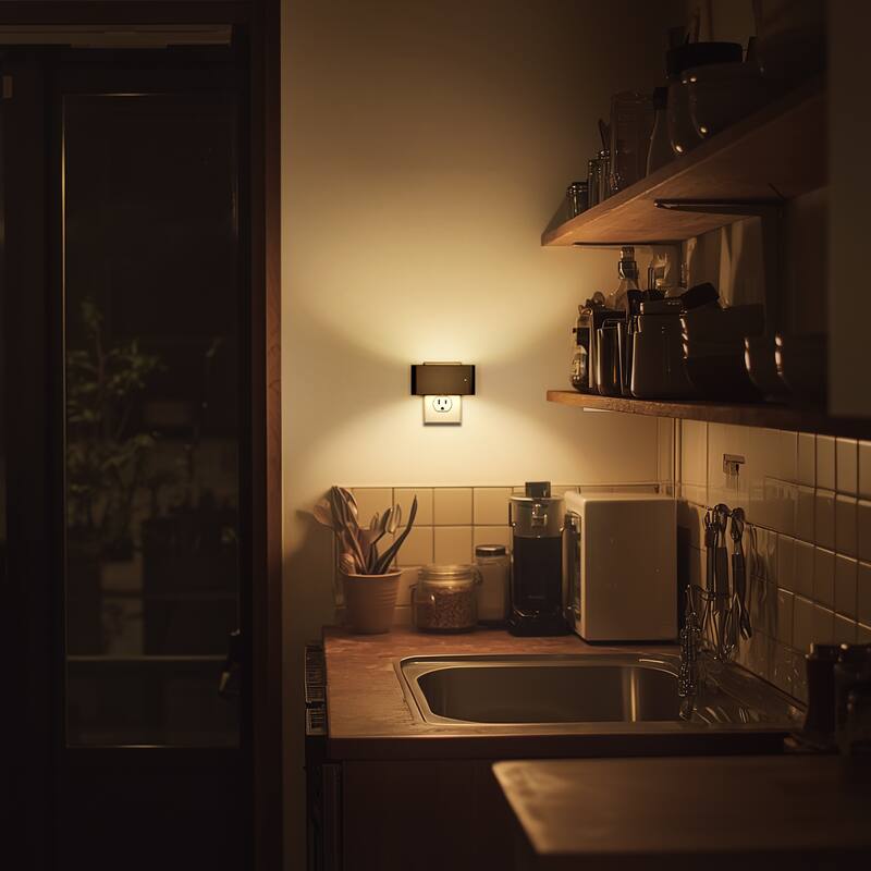 YANSUN 2-Pack Plug-in Light-Sensor Night Light, Horizontal Black Wall Lamp Design