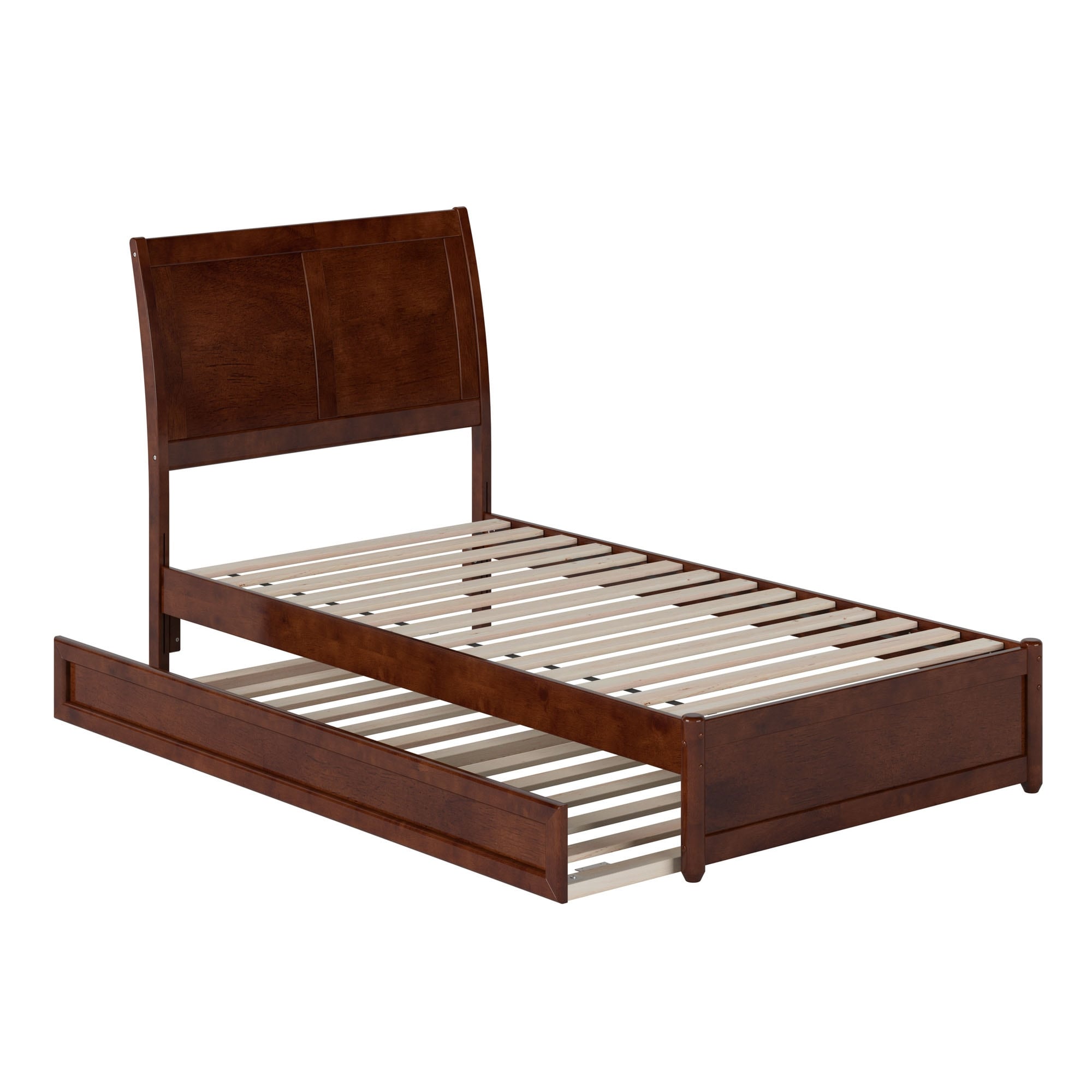 Andorra Twin Platform Bed with Panel Footboard & Twin Trundle in Walnut