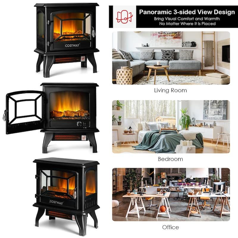Costway 20'' Freestanding Electric Fireplace Heater Stove W/ - See Details