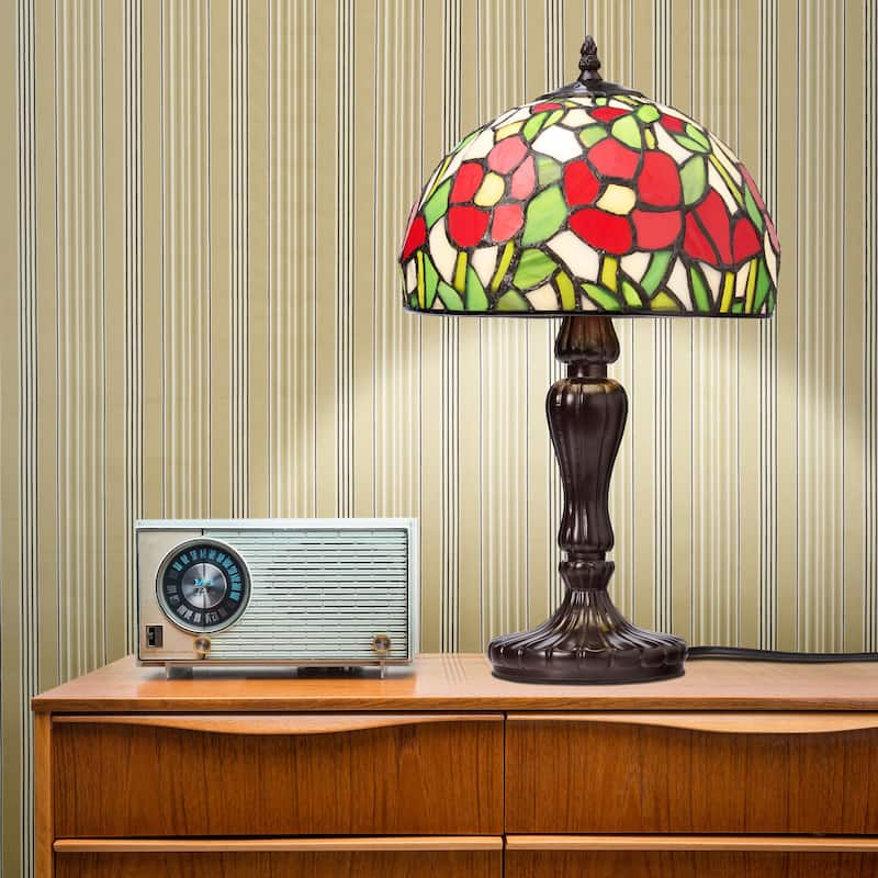 Flores River of Goods Brown Metal and Stained Glass Dome Shade 17-Inch Table Lamp - 9.5" x 9.5" x 17"