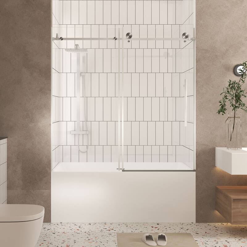 GDFStudio - Callum Frameless Sliding Shower Door for Modern Bathroom Layouts - Frameless shower door 60 "W x 60" H
