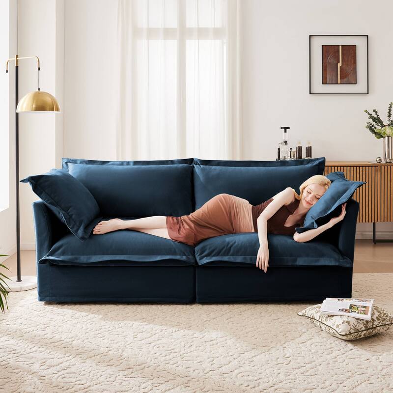 Modern 2 Seater Upholstered Sofa with 2 Pillows