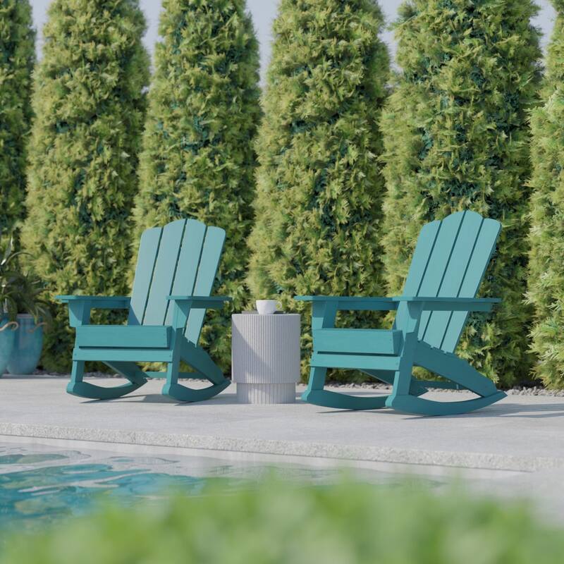 Commercial All-Weather Rocking Adirondack Chair with Swiveling Cupholder