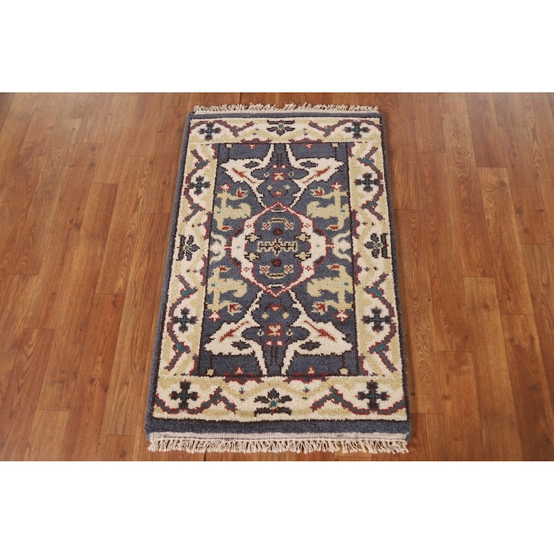 All-Over Indian Oushak Rug Hand-Knotted Wool Carpet - 2'0"x 3'0"