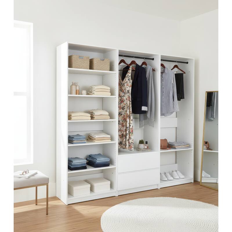 Prosper White Freestanding Walk in Wood Closet System - 94.2"W x 15.7"D x 83" H