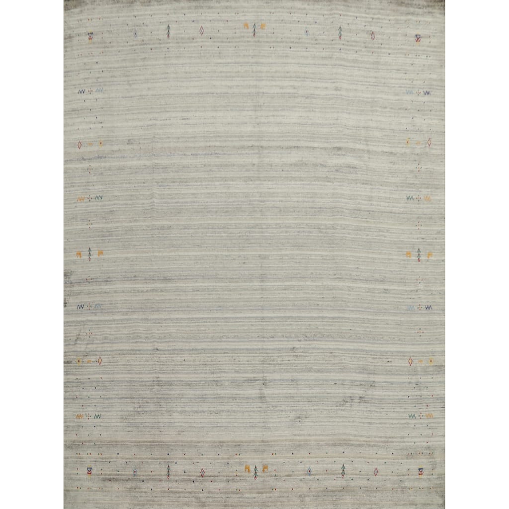 Hand Knotted Oriental Viscose Silk Carpet Tribal Animal Pictorial Beige & Ivories Gabbeh Area Rug - 9' 10'' X 10' 2''