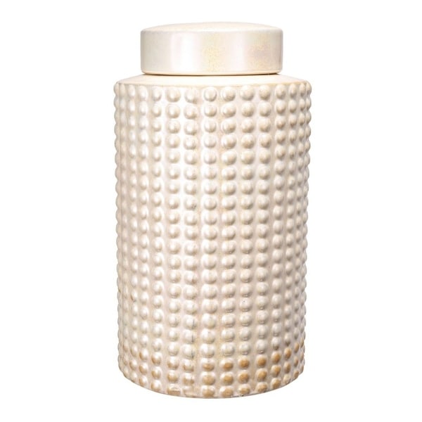 11.5" White Contemporary Style Keane Jar with Lid - N/A