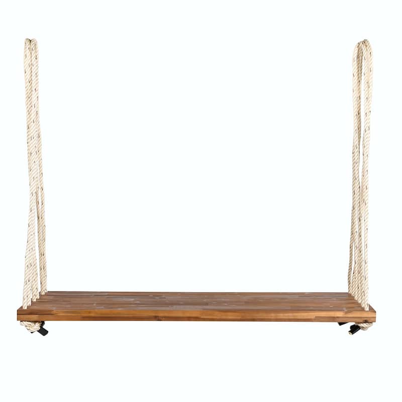 Patio Wooden Swing Chair, Hanging Porch Swing Bench with Cushion & Pillows, 10.8Ft Hemp Ropes