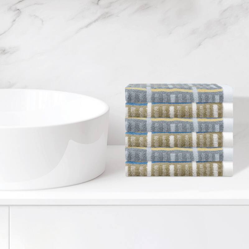 Cotton Comfort Washcloths, Highly Absorbent and Lightweight Face Towels for Hotel, Spa, Bathroom 13" x 13" - Geometric-Pattern - 6 Pack