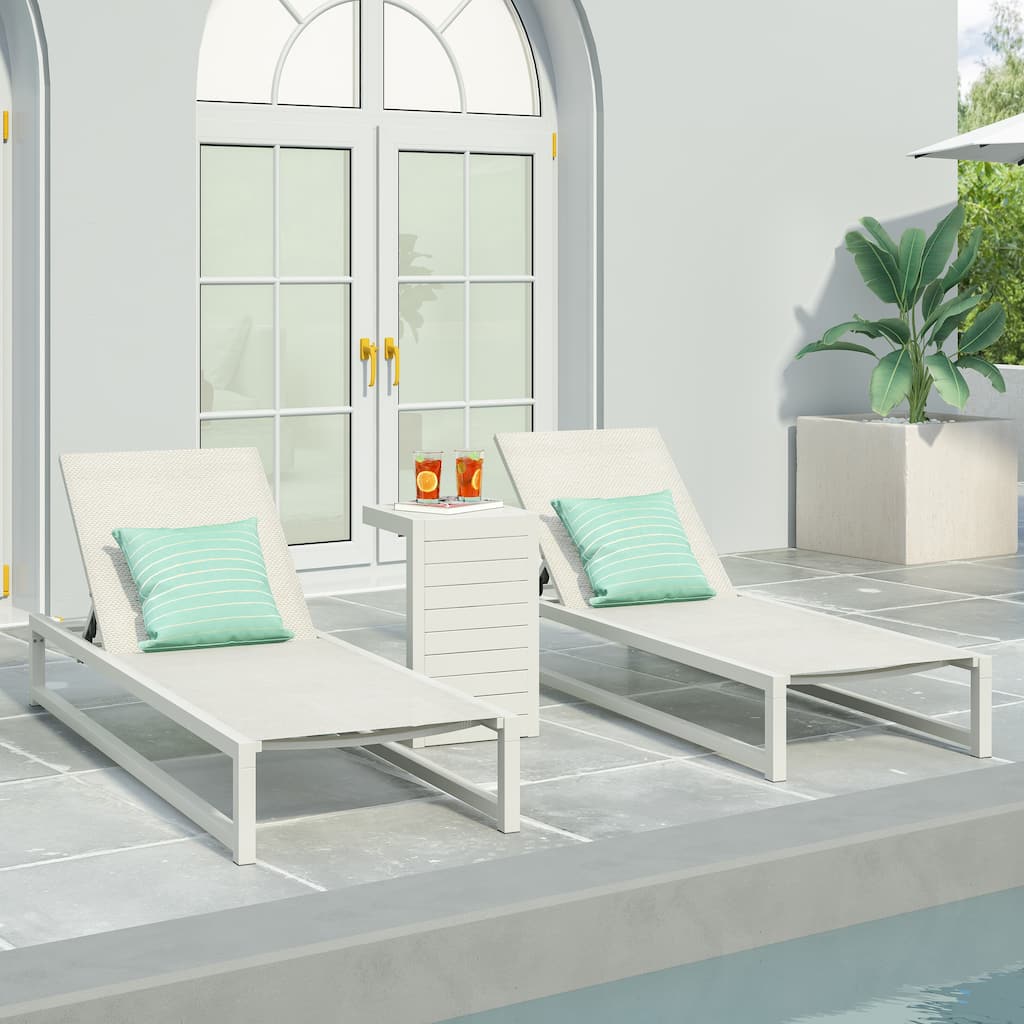 Modesta Outdoor Aluminum Chaise Lounge Set with C-Shaped End Table by Christopher Knight Home