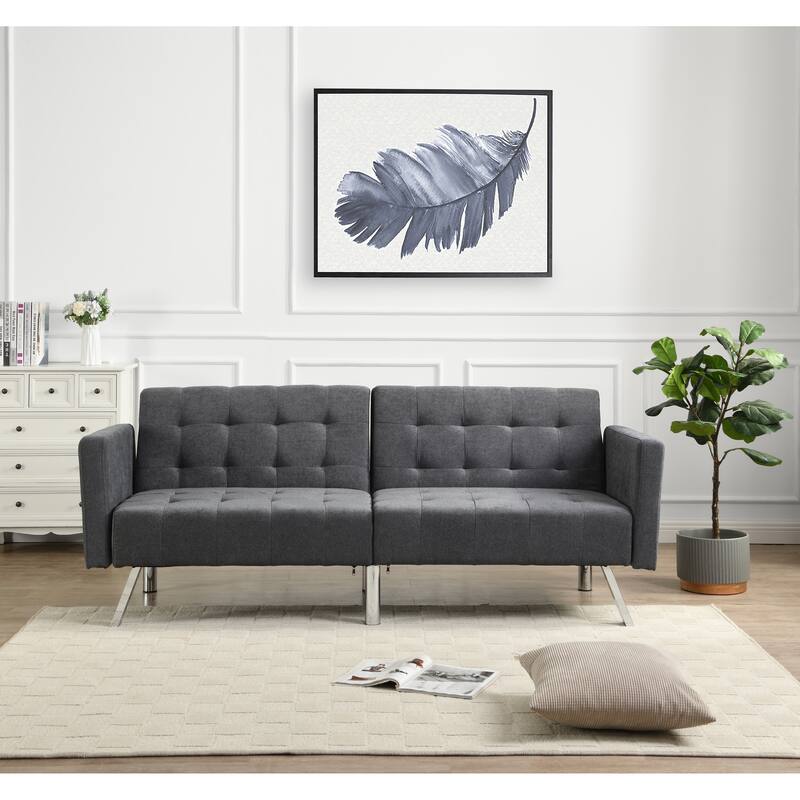Convertible Folding Dark Grey Linen Sofa Bed for Small Spaces - Multi-Color