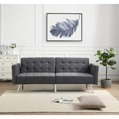Convertible Folding Dark Grey Linen Sofa Bed for Small Spaces