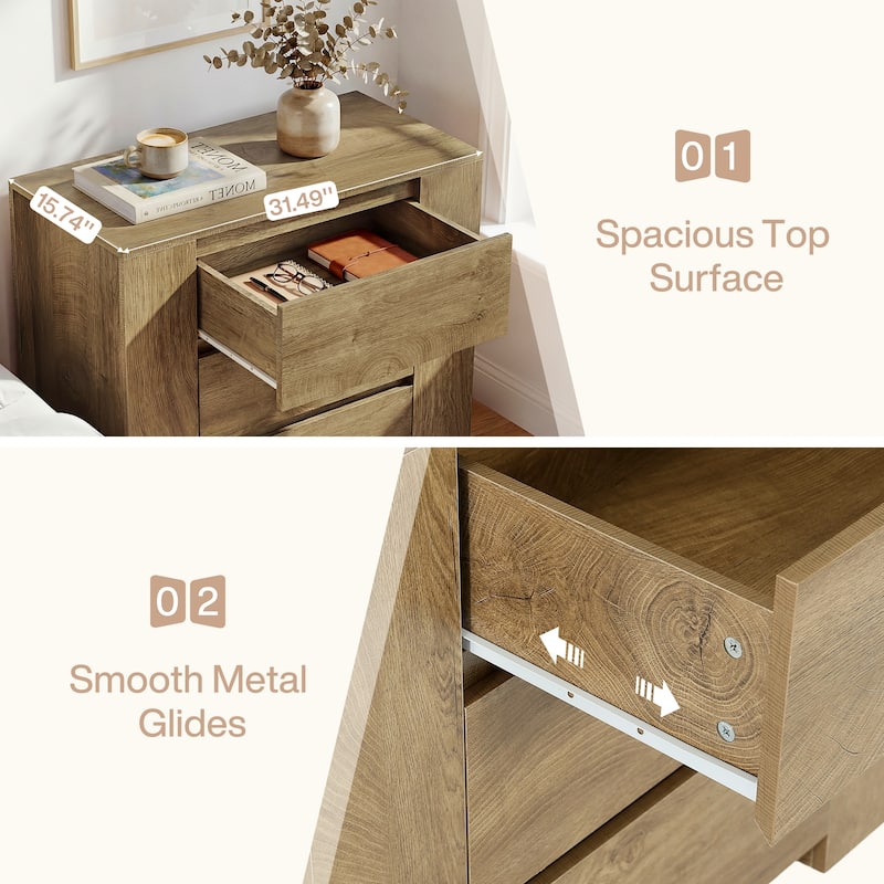 Oversized Nightstand with Drawers, 31.5-Inch Night Stand for Bedroom, Extra Large Bedside Table, Side End Table for Living Room
