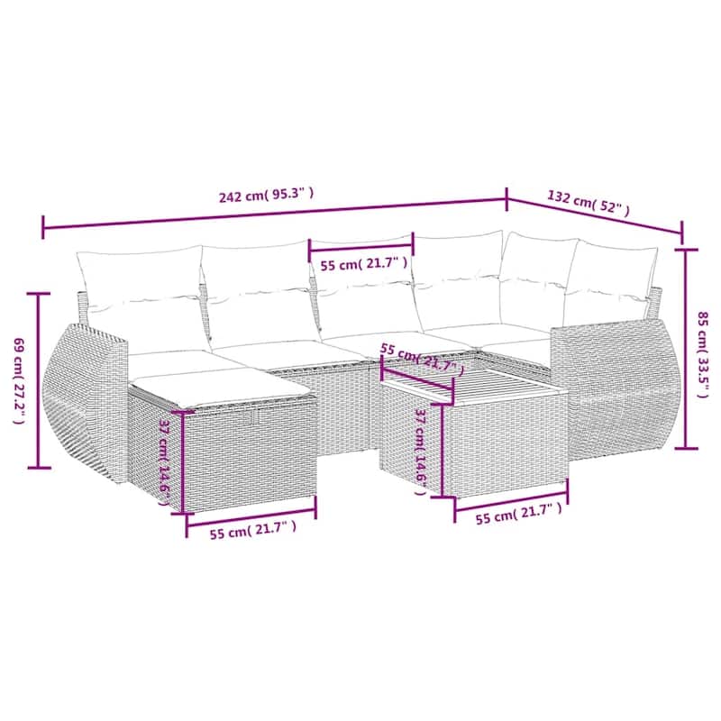 vidaXL Patio Sofa Set with Cushions Outdoor Furniture 7 Piece Poly Rattan