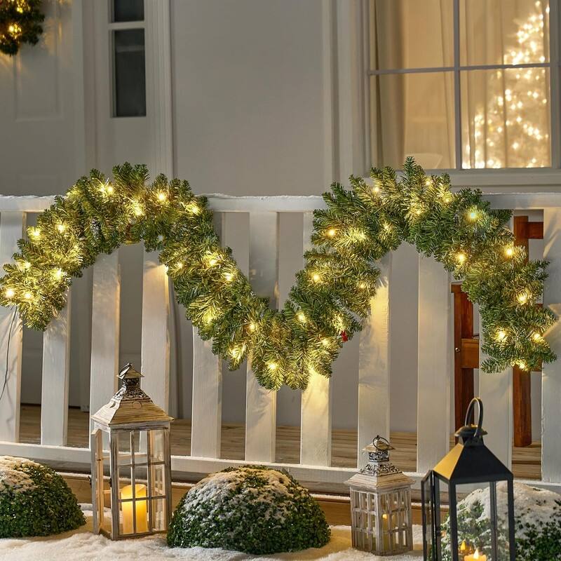 Joyfy 9ft Christmas Garland Prelit with 50 Count Light, Plug in Lighted
