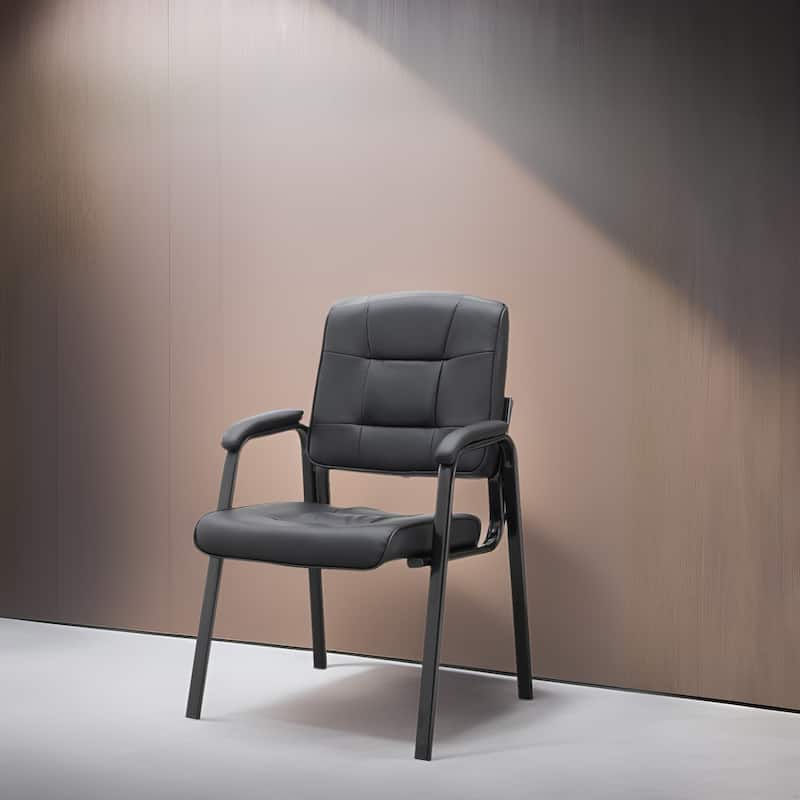 Heavy Duty Executive Chair with Padded Arm Rest - Leather Guest Chairs - Black