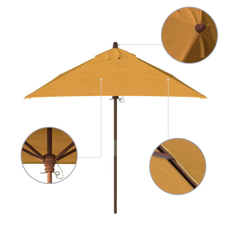 Port Lavaca 6ft Square, Sunbrella Fabric Wooden Patio Umbrella by Havenside Home, Base Not Included