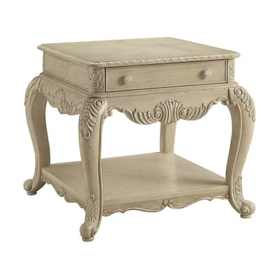 26 in. Ivory Rectangle Wood End Table with Storage Drawer for Convenience