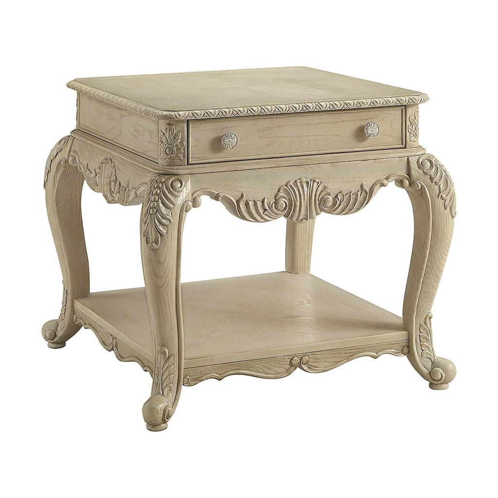 26 in. Ivory Rectangle Wood End Table with Storage Drawer for Convenience