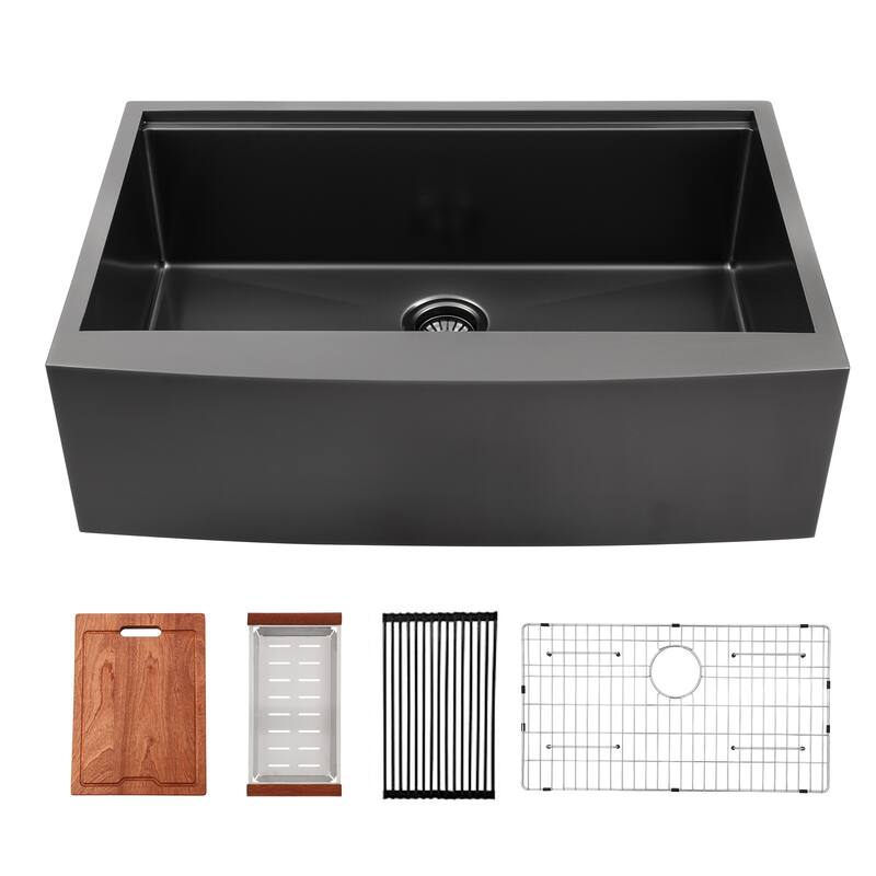 Lordear 30" Stainless Steel Sink Undermount Workstation Apron Front Kitchen Sink with Accessories - 30 in.W x 22 in.D x 10 in.H - Gunmetal Black - 30 in.W x 22 in.D x 10 in.H