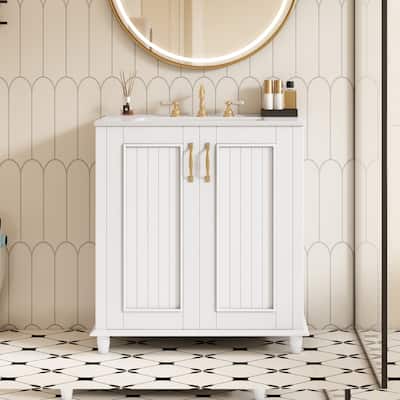 30" Freestanding Bathroom Vanity Set‌ – Features a Ceramic Sink, Hidden Drawer, Storage Cabinet & Solid Wood Frame .