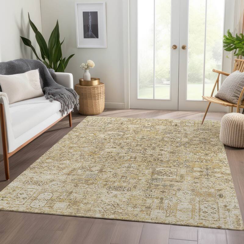 Machine Washable Indoor/ Outdoor Chantille Traditional Vintage Rug - Wheat - 5' x 7'6"