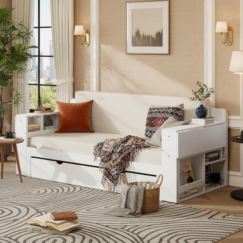 4-in-1 Convertible Daybed with Foldable Desk, Pull-Out Bed & Storage by Harper&Bright Designs