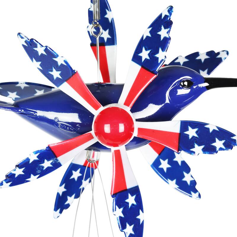 Exhart WindyWing Patriotic Whirligig Hummingbird Wind Chime, 7 by 18 Inches