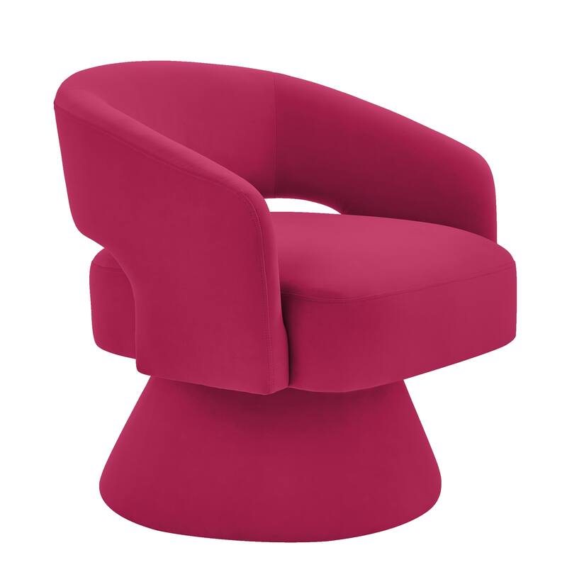 Rose Pink Modern 27.5" Upholstered 360° Swivel Barrel Chair with Open Backrest and Solid Wood Frame