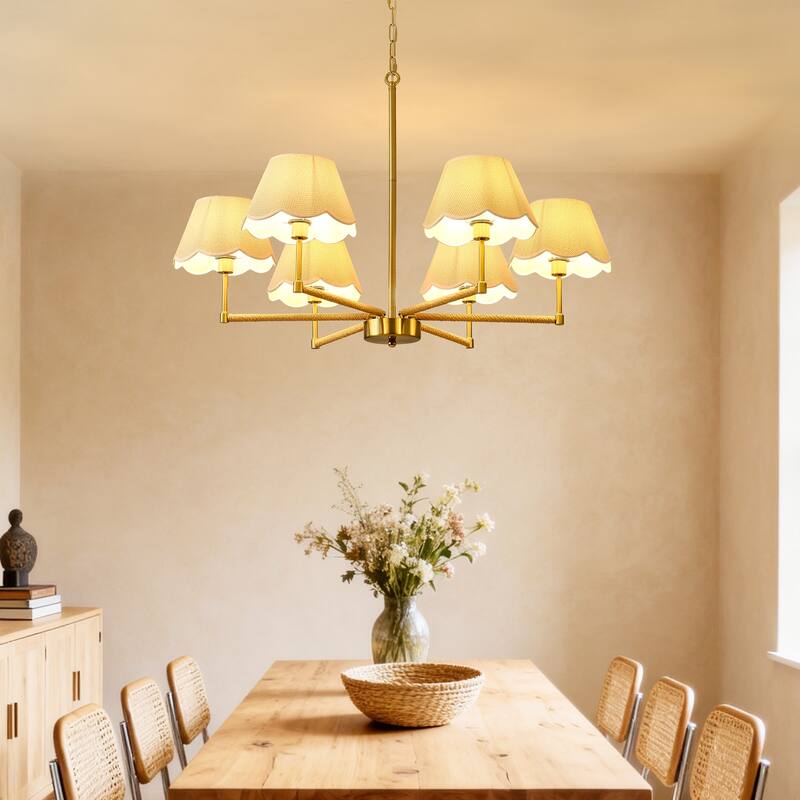 6-Light Rope + Fabric shade Chandelier,Gold Chandelier,Romantic Golden,Adjustable Pendant Lights Project Lighting - Gold
