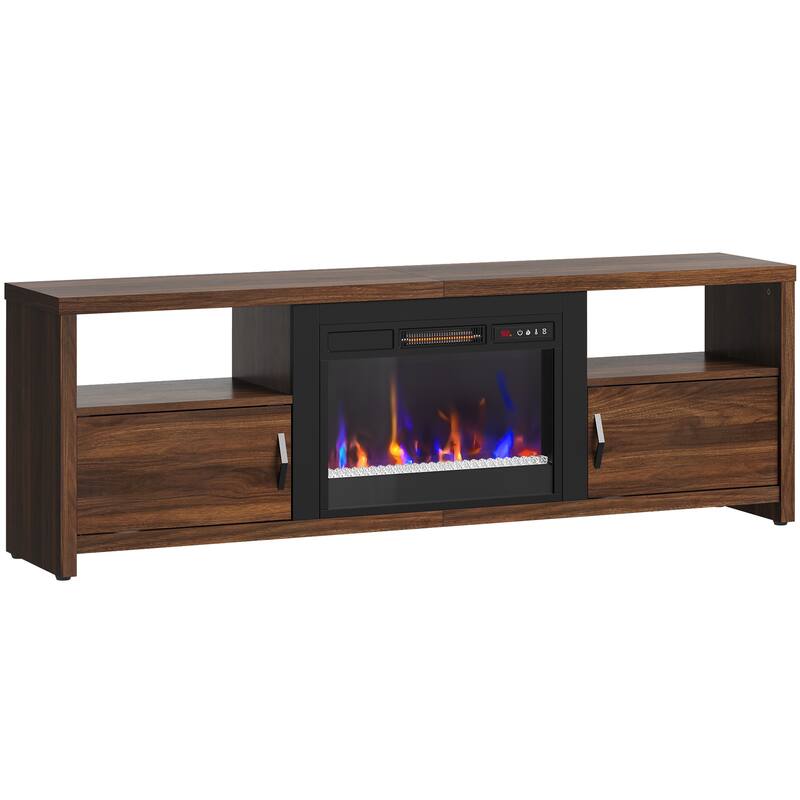 70" TV Stand for 75" TVs with LED Fireplace Light and Cabinet - 71 inches