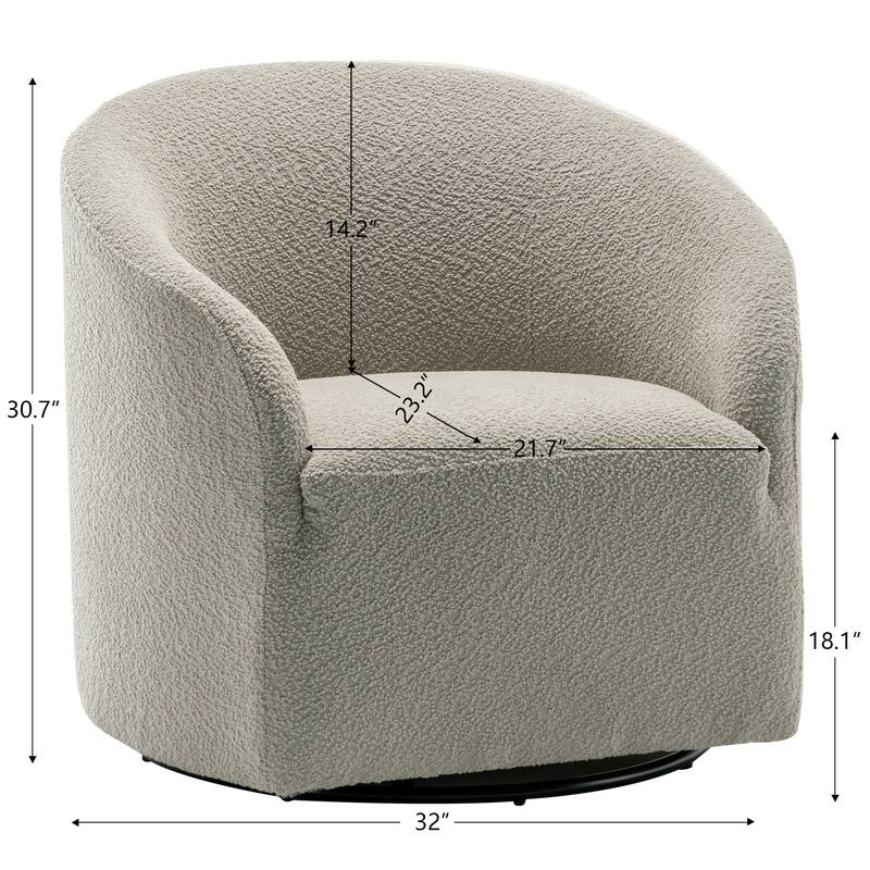KINWELL 32"W Boucle Upholstered Swivel Barrel Accent Armchair