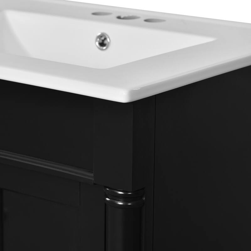 24'' Solid Wood+MDF Bathroom Vanity with Top Sink and Large Storage Shelves - 24" x 18"