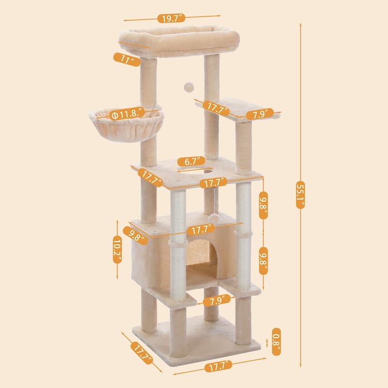 55" Plush Sisal Scratching Posts Indoor Cat Tree