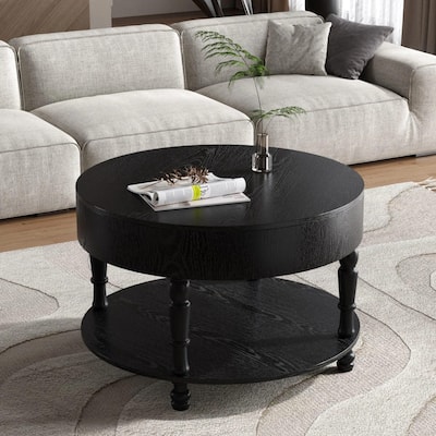 Modern Round Coffee Table with Dual Storage and Flip-Top Design for Living Room Organization