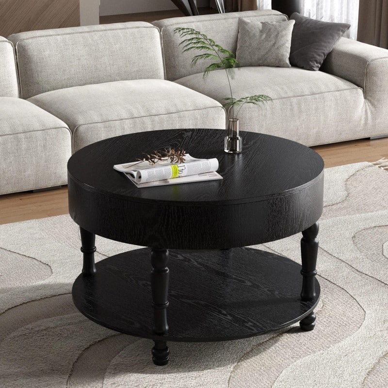 Modern Round Coffee Table with Dual Storage and Flip-Top Design for Living Room Organization