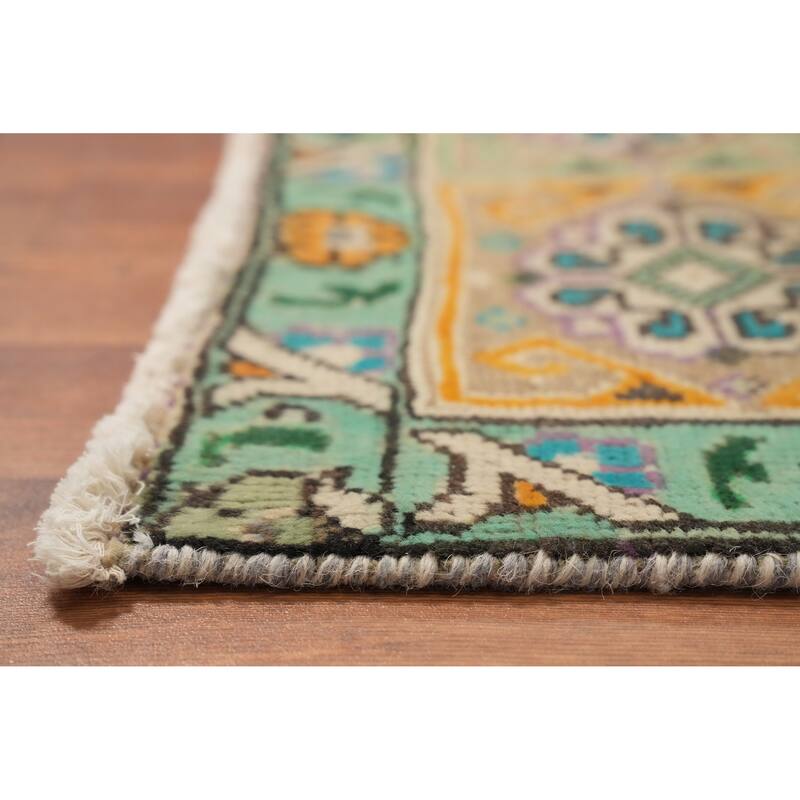 Hand Knotted Oriental 100% Wool Carpet Traditional Floral Navy Blue & Blues Tabriz Area Rug - 9' 2'' X 6' 3''