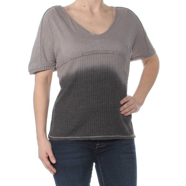 Free People Womens Gray Dip Dye T Shirt Short Sleeve Scoop Neck Top Size M