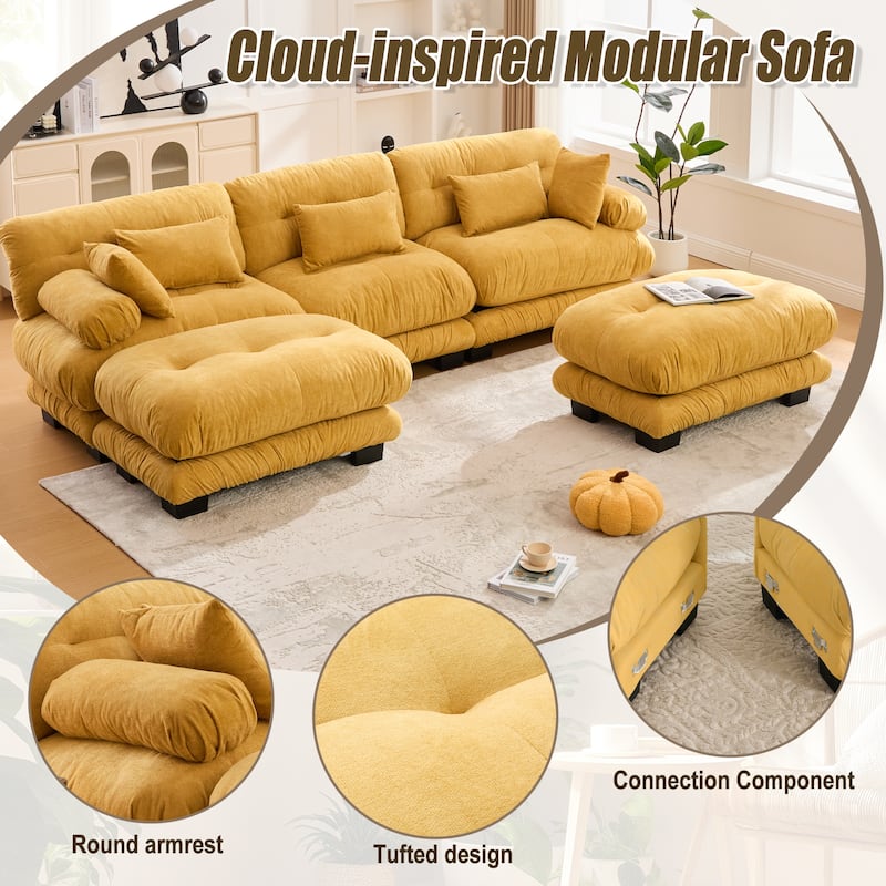 GDFStudio - UNITED WE WIN Pelletized U Shape Cloud Couch with Bolster Armrest Pillows