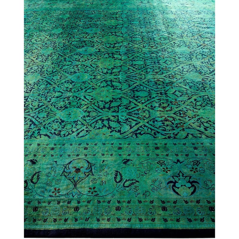 Overton Hand Knotted Wool Vintage Inspired Modern Contemporary Overdyed Green Area Rug - 10' 1" x 13' 10"