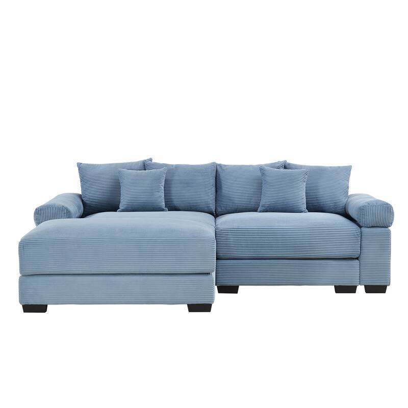 GDFStudio - Corduroy 2-Seater 92" Cloud Modular Sectional Couch with Ottoman