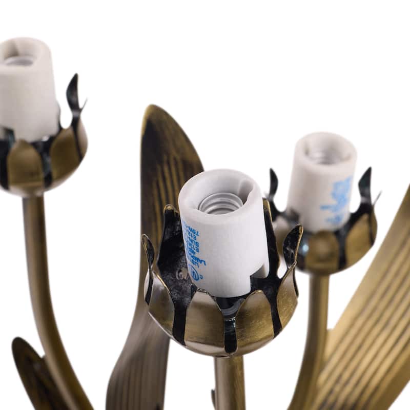 20-inch Antique Brass and Hand Blown Glass 5 Calla Lily Uplight Accent Lamp - 15" x 14" x 20"