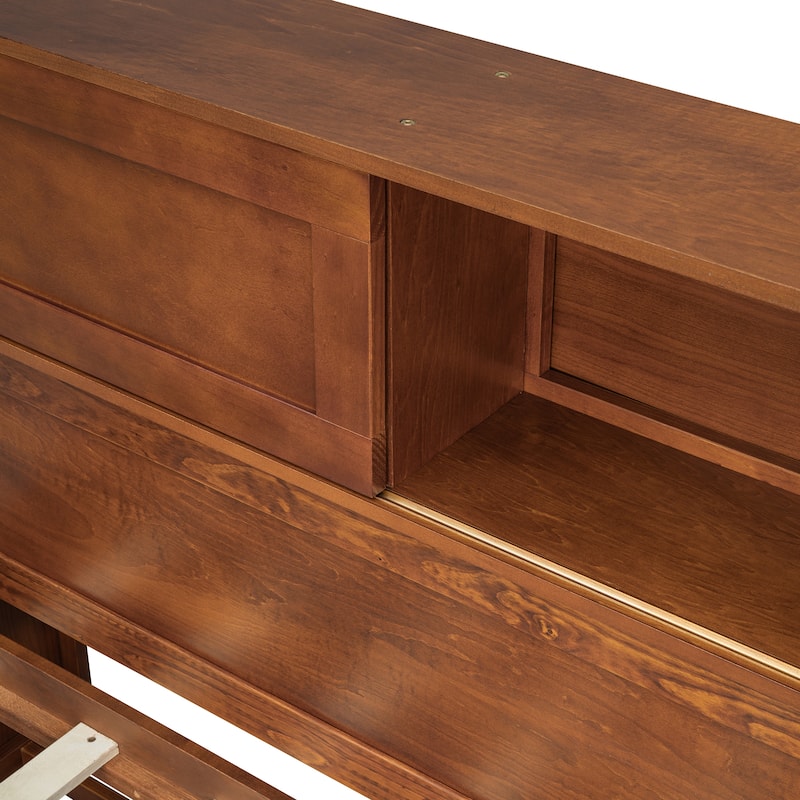 Twin/Full Size Wooden Daybed with Charging Station, Storage Bed Frame with 3 Drawers and Shelf with Door