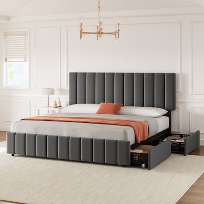Elegant Dark Grey Bed Frame with Adjustable Headboard