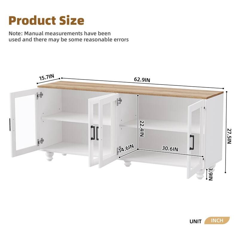 63" Farmhouse TV Stand with Tempered Glass Doors for TVs Up to 70"