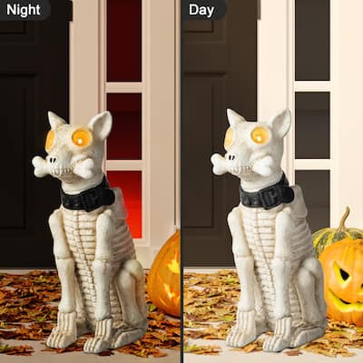 20"H Halloween Pre-lit Resin Skeleton Dog with Timer Indoor Porch Decor by Glitzhome