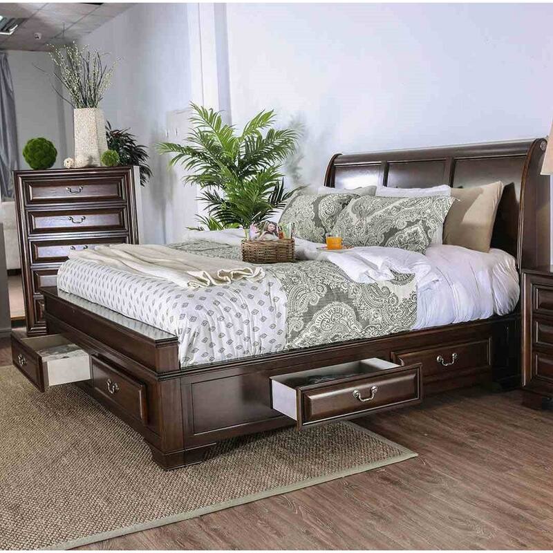 Elegant 1Pc Storage Bed Brown Cherry Finish